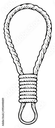 Drawn rope noose with wrapped knot graphic illustration showing a sinister symbol of tragic and desperate circumstances