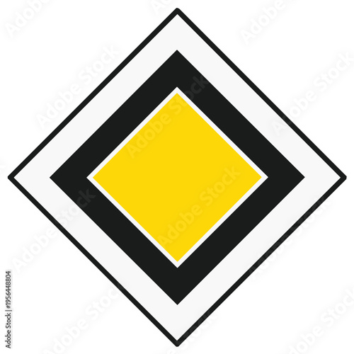 Road sign indicating a major road. Diamond-shaped traffic symbol.
