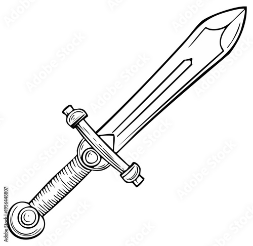 Black and white hand-drawn illustration of a medieval sword