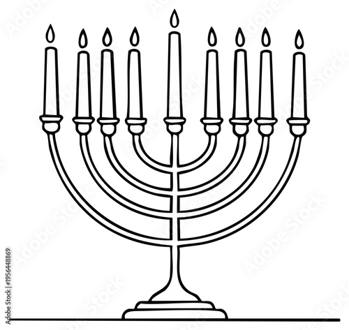 Nine-branched candelabrum with lit candles, a symbol of religious celebration and tradition.