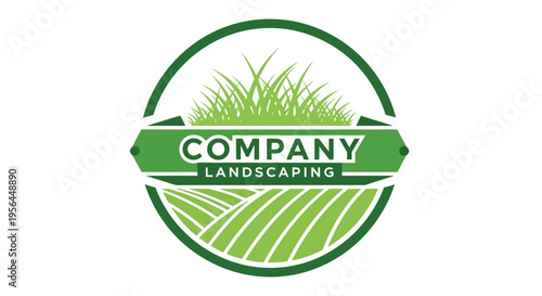 Green landscaping company logo with grass and leaf elements