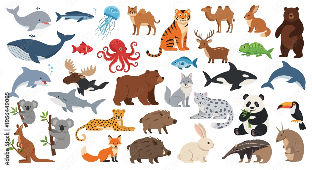 Fototapeta premium Colorful collection of wild animals