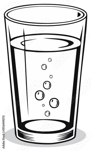 Clear glass filled with refreshing water and rising bubbles Isolated vector illustration