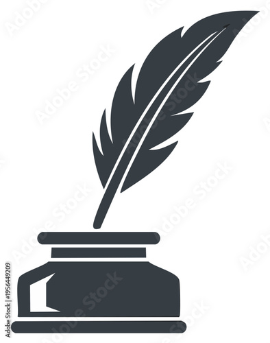 Quill pen dipped in inkwell writing or literature concept