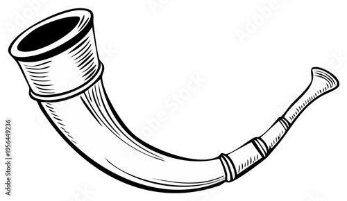 Hunting Horn Illustration, Antique Musical Instrument Graphic, Retro Horn Object, Vintage Sound Tool, Vector Icon