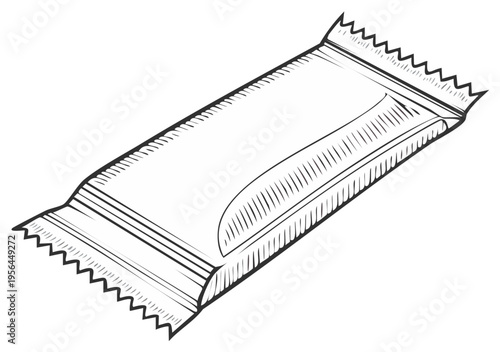 Snack bar package illustration: hand-drawn, isolated food, candy wrapper graphic design