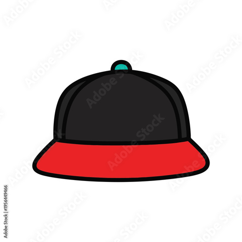 Black and Red Baseball Cap Vector Illustration Isolated on White Background