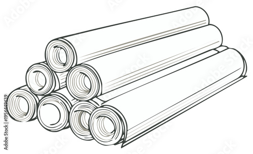 Stacked Rolls of Paper or Blueprint Paper for Engineering, Construction or Design Plans