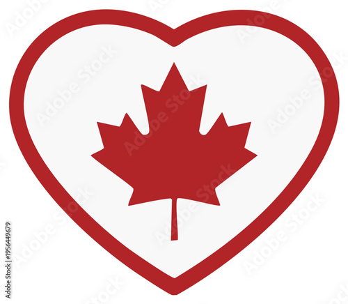 Canadian Maple Leaf inside a Red Heart Outline Icon for Canada Day and National Pride