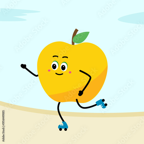 A cute, strong apple. The concept of classes in the gym with the image of apple, health, fitness.