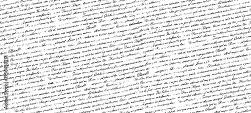 Seamless pattern handwritten abstract text. Unreadable poetry text banner. Cursive english text written by a pen. Linear cursive lettering. Horizontal banner with latin or english illegible words.