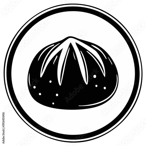 Black and white illustration of a bun in a circular frame