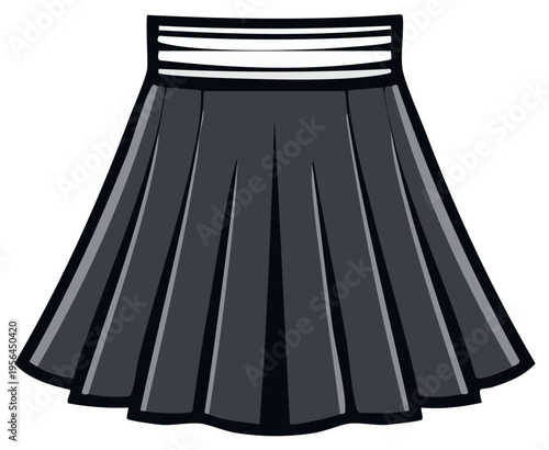 Cartoon illustration of a gray pleated skirt with white waistband