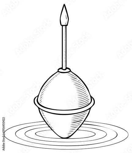 Doodle of a bobber on water with ripples in an outlined minimalist sketch