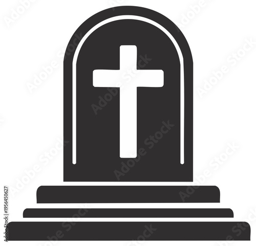 Gravestone with Cross Symbol in Monochrome Design