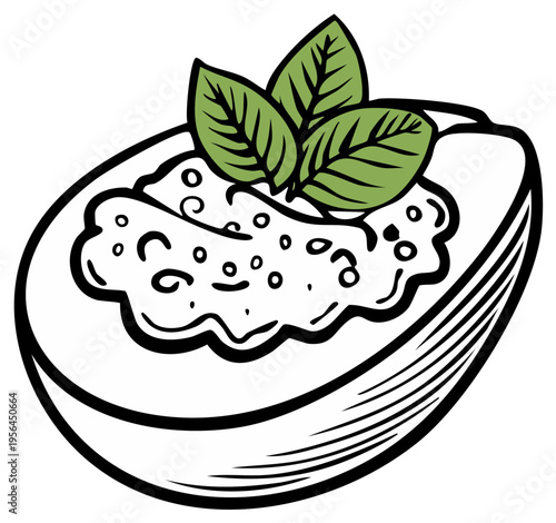 Deviled egg with garnish illustration. Culinary snack for appetizer or party.