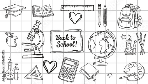 Back to School Hand‑Drawn Doodles with Educational Symbols