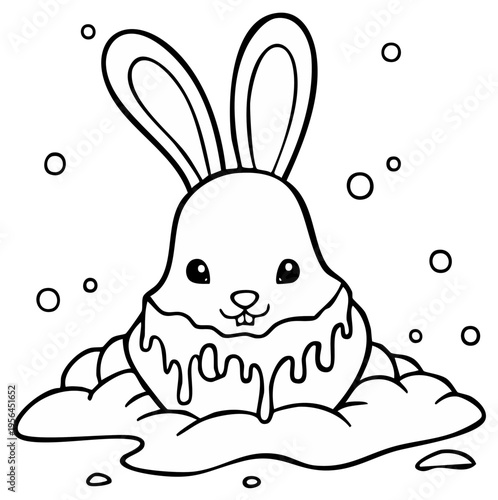 Bunny Peeking from Burrow Coloring Page Fun Animal Illustration Black and White Line Art
