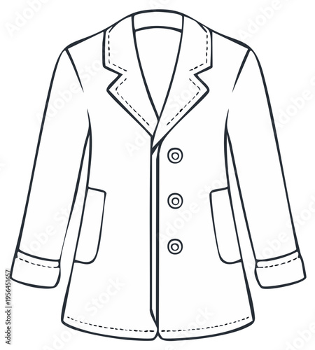 Classic overcoat line art illustration black and white sketch of a winter jacket