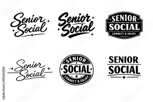 Senior social logo collection with retro typography and design variations