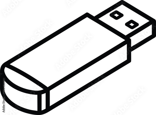 A simple black and white line art illustration of a portable digital data storage flash drive unit