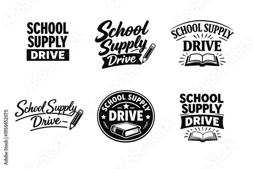 School supply drive logos collection with creative designs