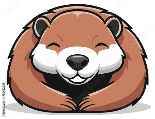 Joyful cartoon groundhog character with closed eyes and a happy smile illustration
