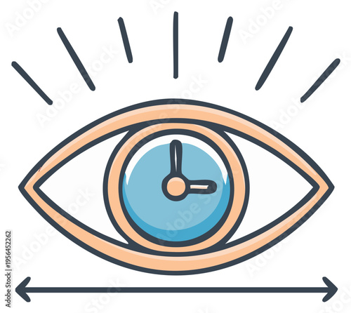 Vision of time concept as eye symbol with clock representing watching time passing and time management