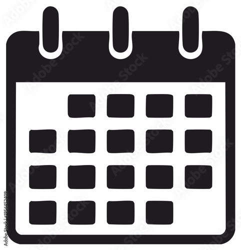 Simple black and white calendar icon symbolizing dates deadlines and planning events