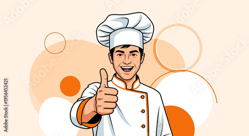 Enthusiastic chef illustration with a confident thumbs up, ready to bring his culinary magic to