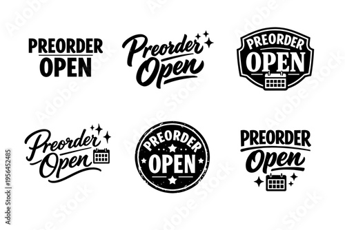 Set of six preorder open labels in stylish black and white designs