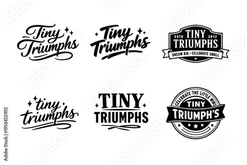 Tiny triumphs logos in various vintage styles and designs