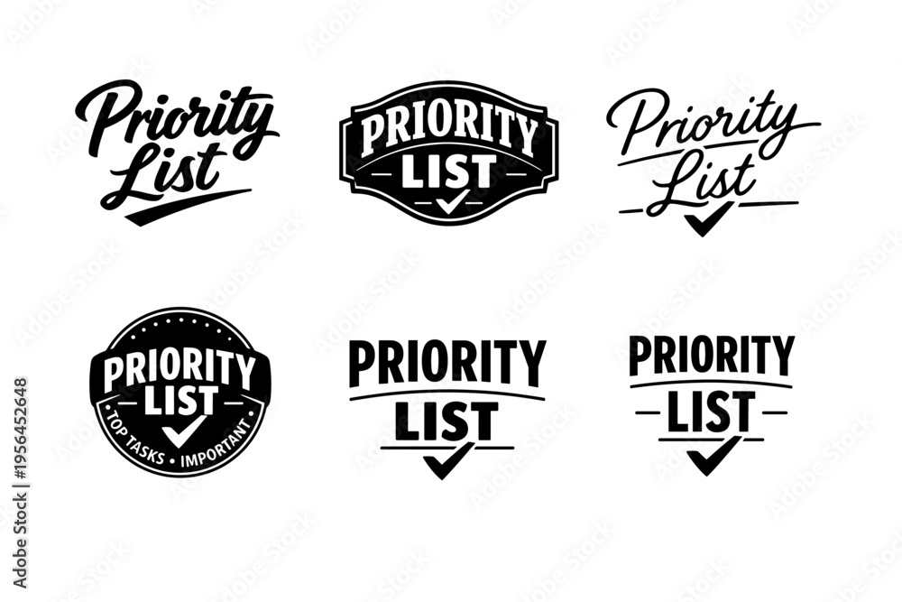 Obraz premium Priority list logos collection with various typography and design styles