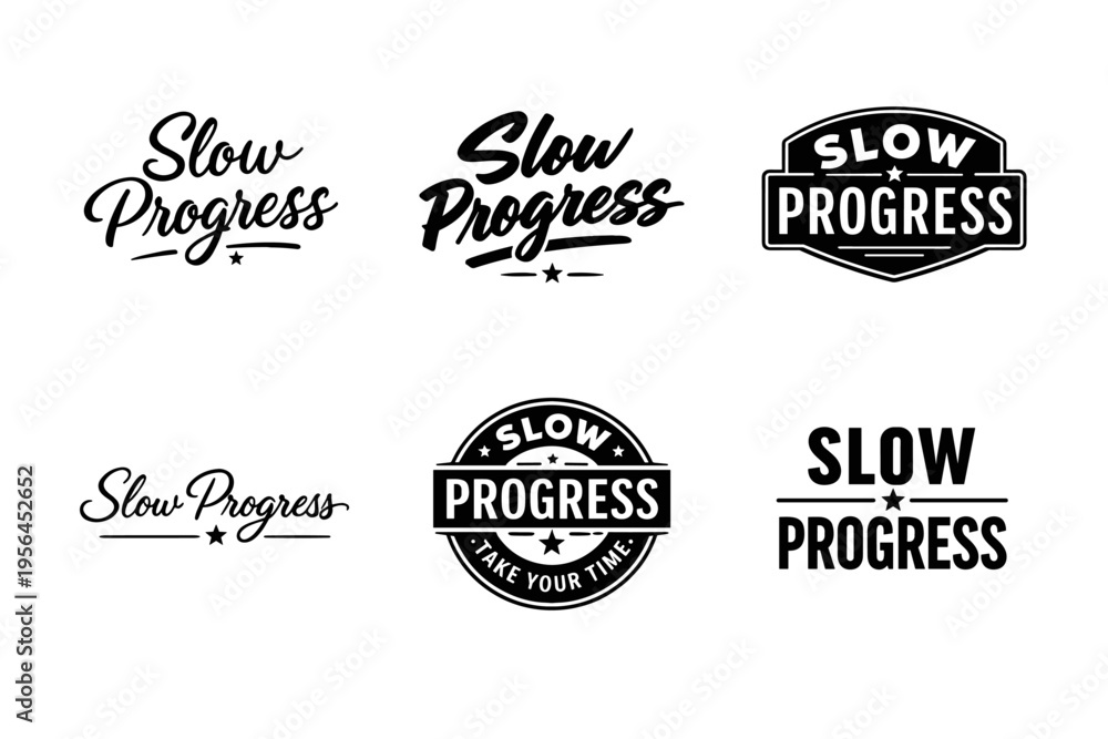 Fototapeta premium Diverse slow progress logos in black and white design variations