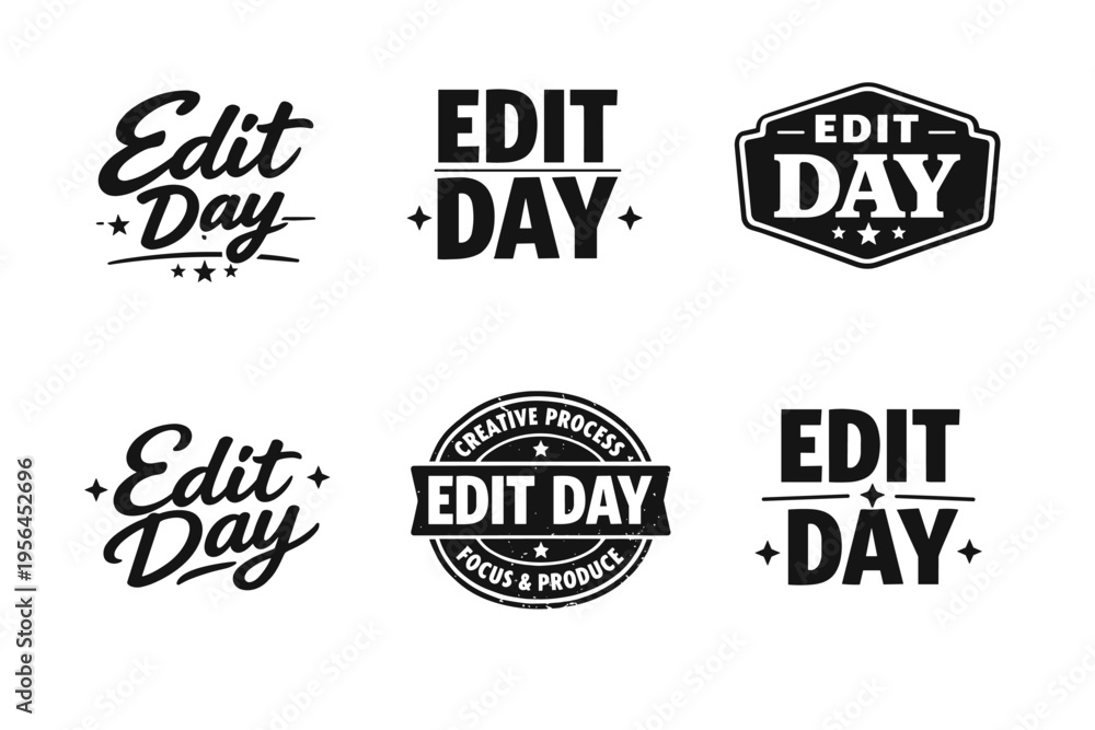 Fototapeta premium Edit day logos: creative process and design variations in black and white
