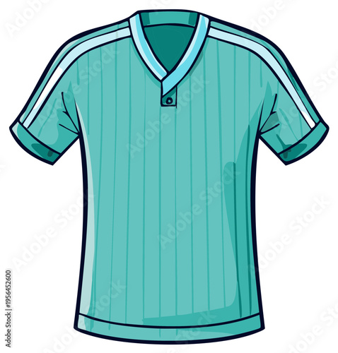 Striped V-Neck Sport Shirt with Short Sleeves and Buttons Illustration