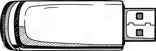 A hand drawn sketch illustration of a portable usb flash drive isolated on a white background