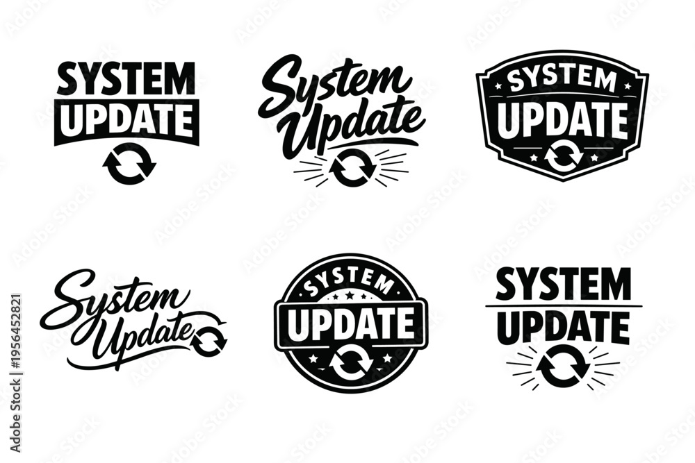 Obraz premium System update icons with reload arrows in various text styles