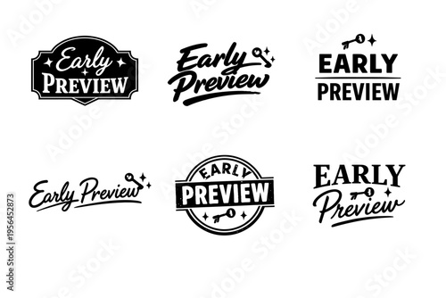 Collection of early preview logos in various stylish fonts and designs