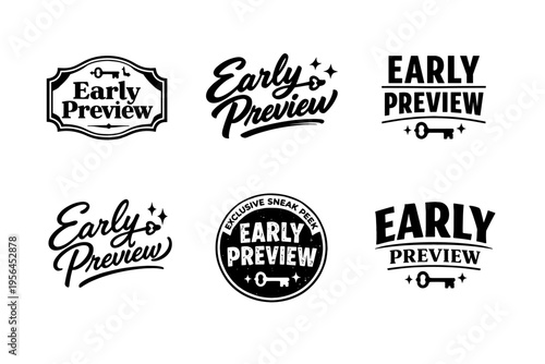 Collection of early preview logos with key graphics in various styles
