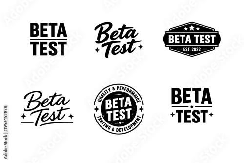 Vintage beta test logos collection with retro design elements