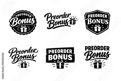 Preorder bonus gift icons set with various design styles