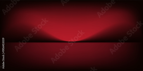 Red studio background. Abstract limbo podium studio room. Dark red gradient wall floor and spotlight scene. Showcase, promotion display. Vector stage mockup illustration