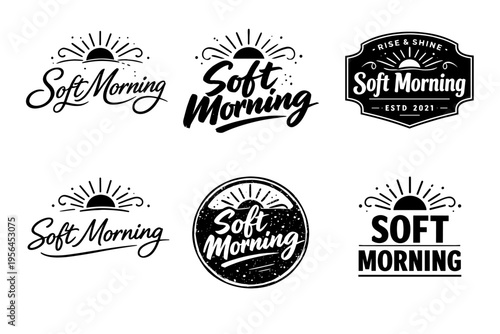 Vintage style soft morning logos with sun and sunrise elements
