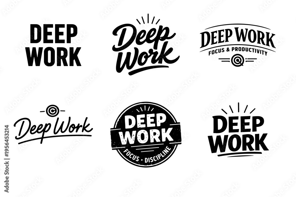 Obraz premium Deep work logos collection with focus and productivity themes