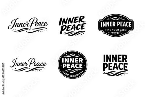Collection of inner peace logos with elegant typography and decorative elements