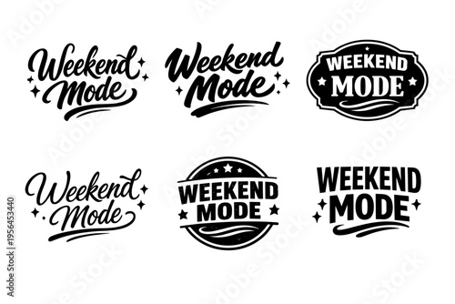 Weekend mode calligraphy set: decorative retro emblem designs and typography collection