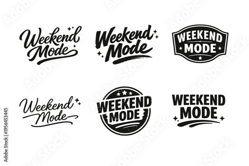 Weekend mode typography set with decorative elements and star designs