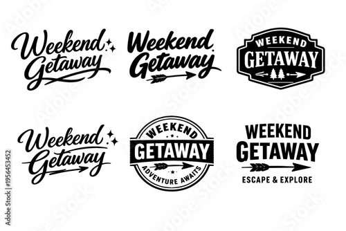 Stylish weekend getaway logos with arrows and adventure themes