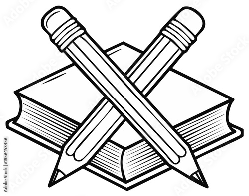 Pencils Crossed Over Book Doodle Outlines for Education Writing Creativity Concepts and Designs